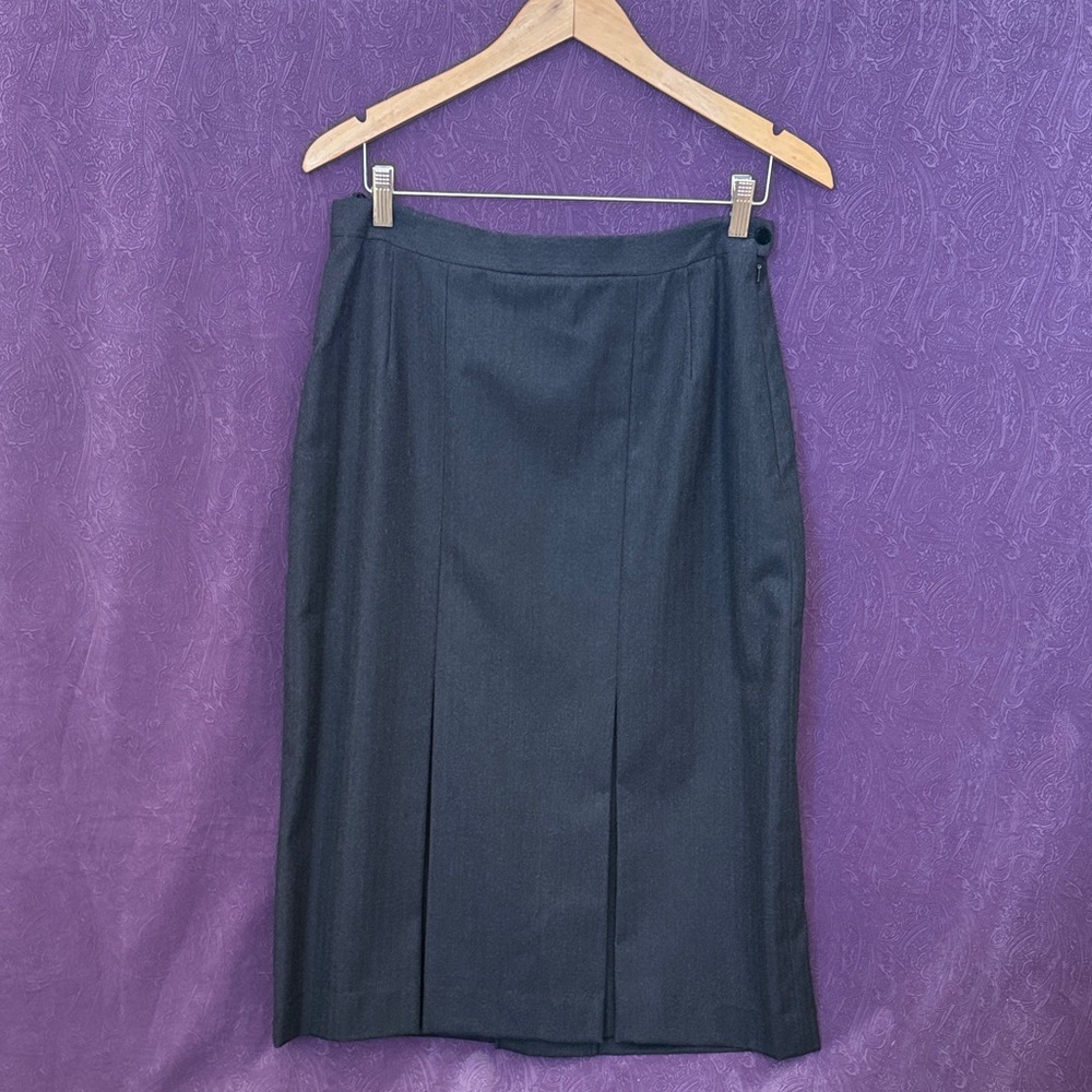 Burberry Wool Charcoal A-Line Pleated Skirt